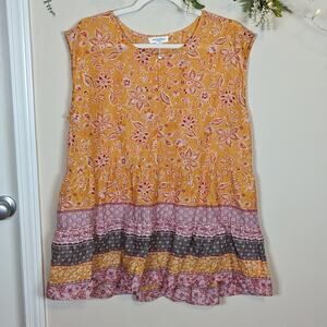 BeachLunchLounge Boho Floral Cotton Sleeveless Tank Blouse